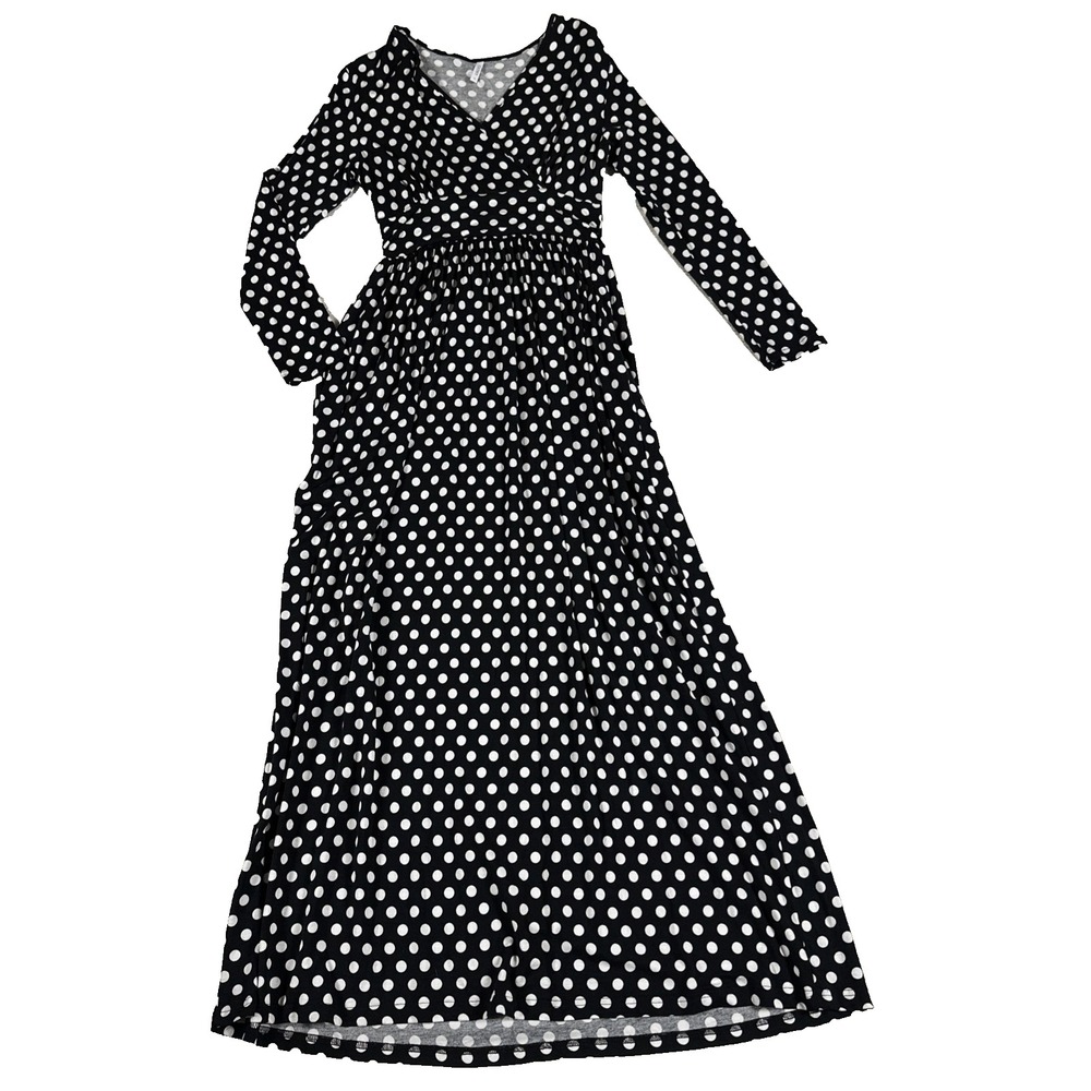 Polka Dot Maxi Dress Cottagecore Coquette Empire Waist Pockets L Cathy